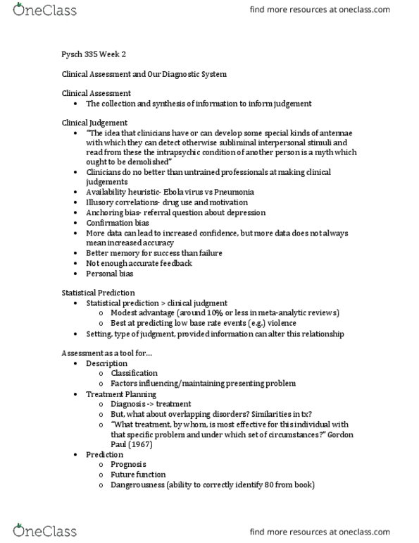 PSY 335 Lecture Notes - Lecture 2: Substance Dependence, Dsm-5, Self-Defeating Personality Disorder thumbnail