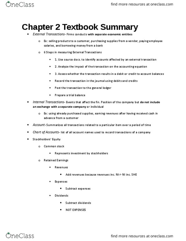 ACCT 225 Chapter 2: Chapter 2 Textbook Summary thumbnail