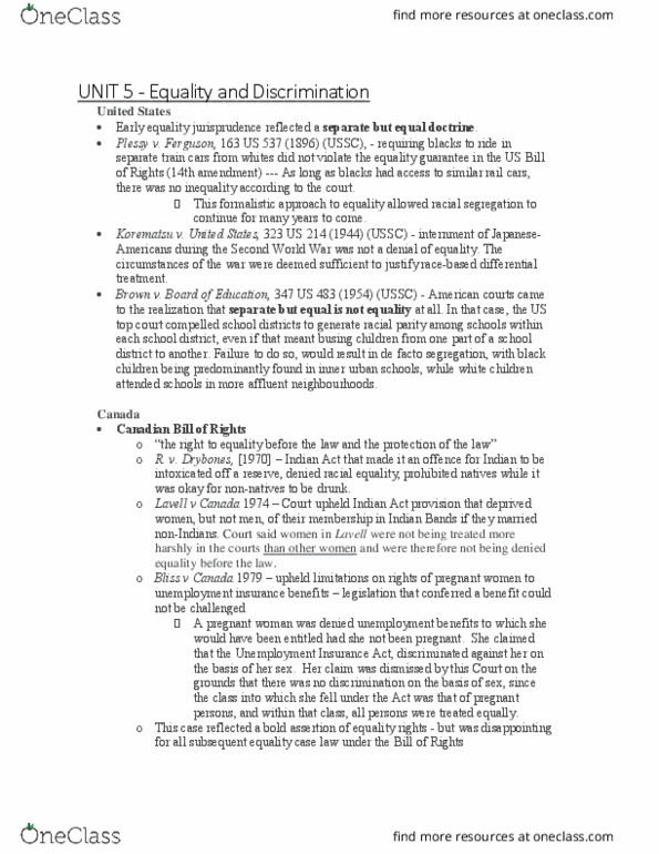 CRIM 335 Lecture Notes - Lecture 5: Unemployment Insurance Act 1920, Reverse Discrimination, Canadian Human Rights Commission thumbnail