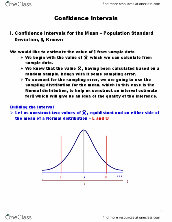 BAN 001 Chapter Notes - Chapter 10: Confidence Interval, Interval Estimation, Xu thumbnail