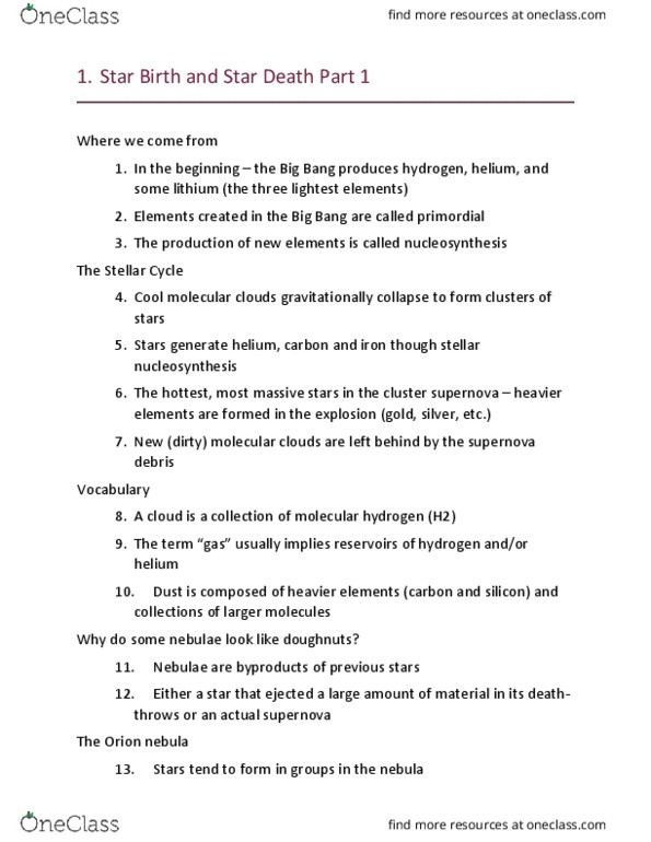 ASTRON 100 Lecture Notes - Lecture 16: Black-Body Radiation, Main Sequence, Protostar thumbnail