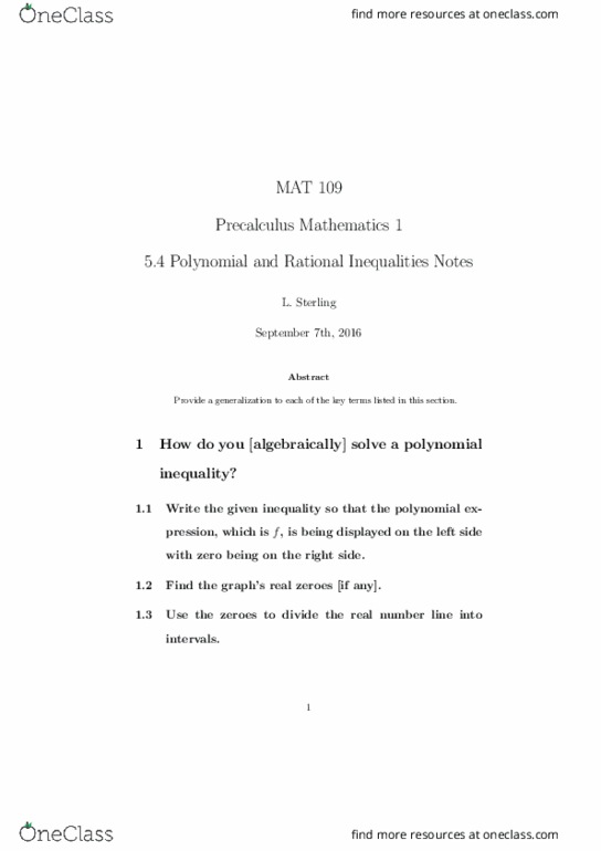 MAT 109 Lecture Notes - Lecture 11: Precalculus, Polynomial thumbnail
