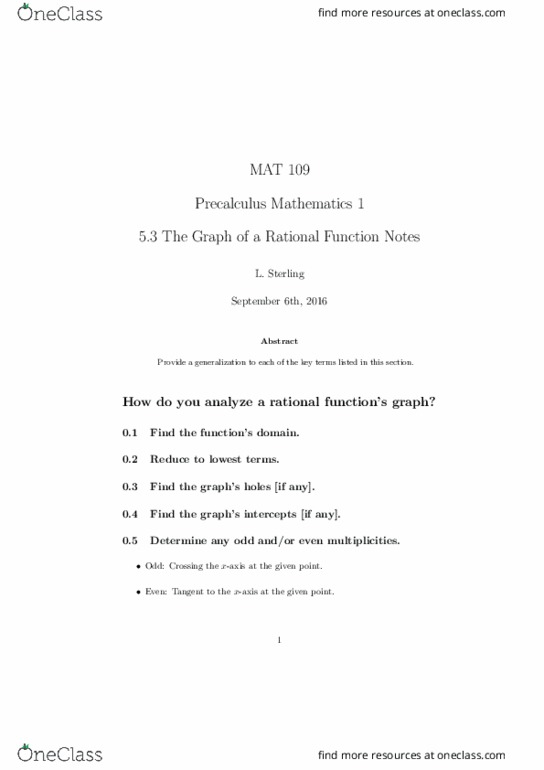 MAT 109 Lecture Notes - Lecture 10: Precalculus thumbnail