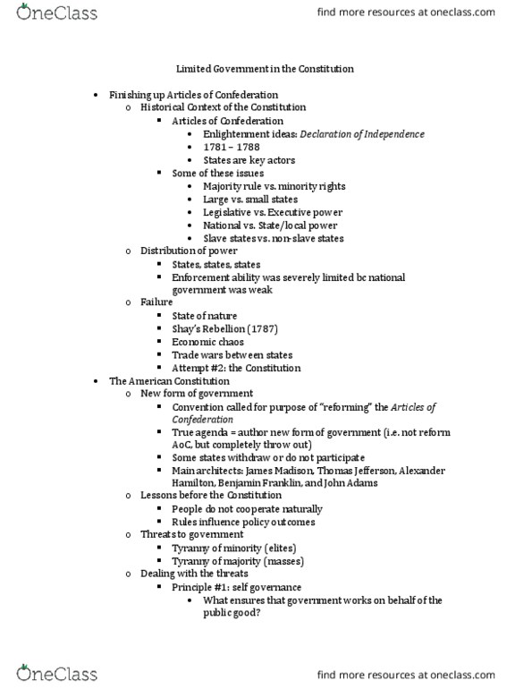 PSCI 1101 Lecture Notes - Lecture 4: Limited Government thumbnail