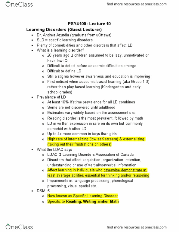 PSY 4105 Lecture Notes - Lecture 10: Stuttering, Differential Diagnosis, Fender Wide Range thumbnail