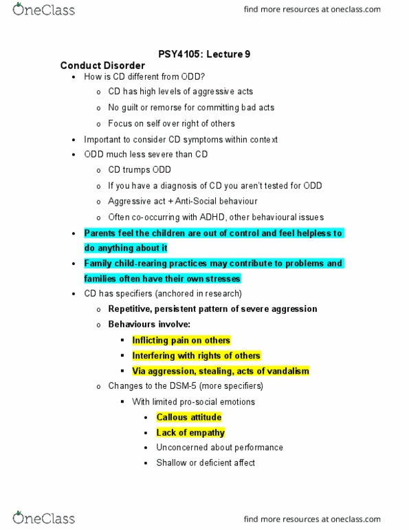 PSY 4105 Lecture Notes - Lecture 9: Conduct Disorder, Dsm-5 thumbnail