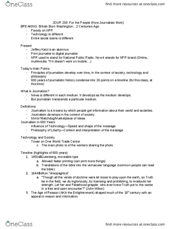 JOUR 200 Lecture Notes - Lecture 7: Npr, Jeff Katz, Movable Type thumbnail