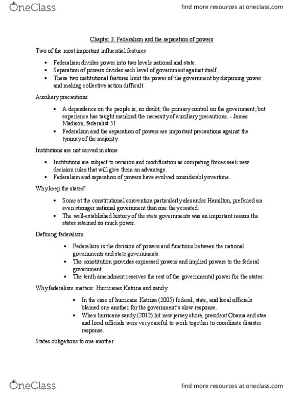 POLI 201 Lecture Notes - Lecture 5: Dual Federalism, Implied Powers, Cooperative Federalism thumbnail