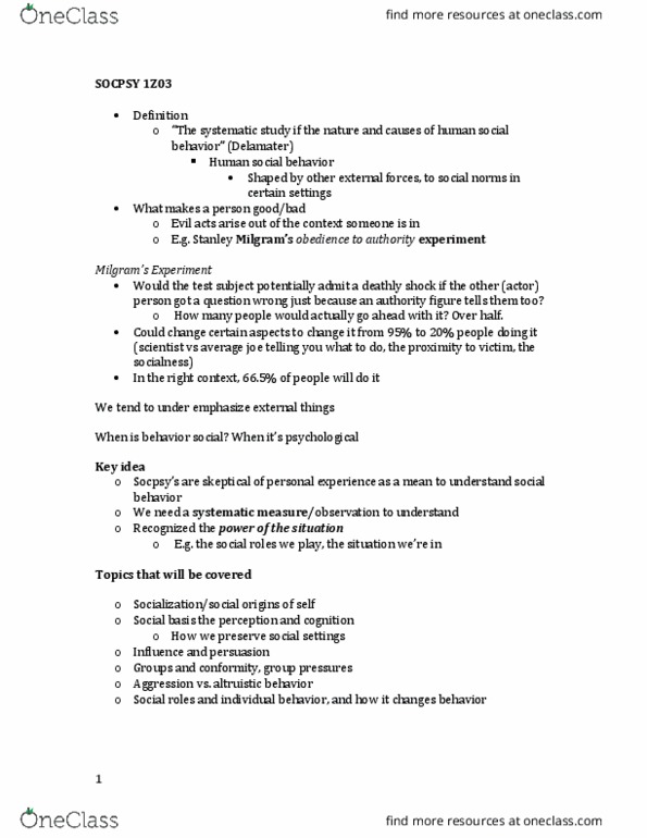 SOCPSY 1Z03 Lecture Notes - Lecture 1: Microanalysis, Team Sport thumbnail