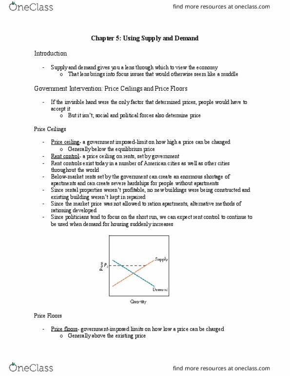 ECON-100 FA4 Chapter Notes - Chapter 5: Copayment, Excise, Price Ceiling thumbnail
