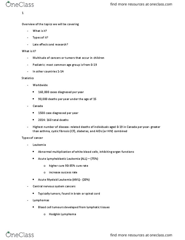 KP232 Lecture Notes - Lecture 7: Amputation, Acute Lymphoblastic Leukemia, Acute Myeloid Leukemia thumbnail