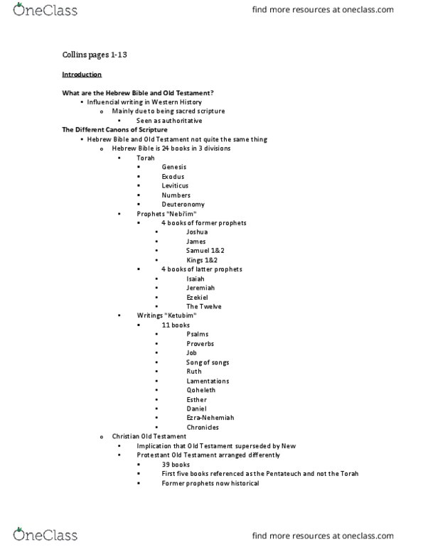 RLG313H5 Chapter Notes - Chapter 0: Dead Sea Scrolls, Septuagint, Redaction Criticism thumbnail