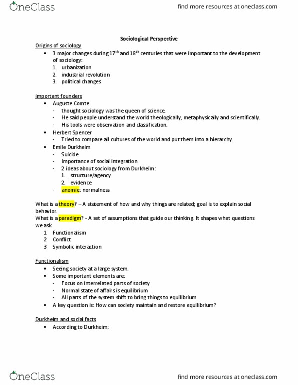 SOC 302 Lecture Notes - Lecture 2: Social Fact, Symbolic Interactionism, Auguste Comte thumbnail