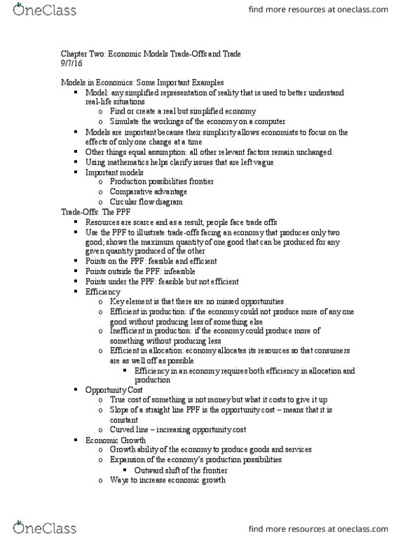 ECON1131 Chapter Notes - Chapter 2: Income Distribution, Absolute Advantage, Opportunity Cost thumbnail