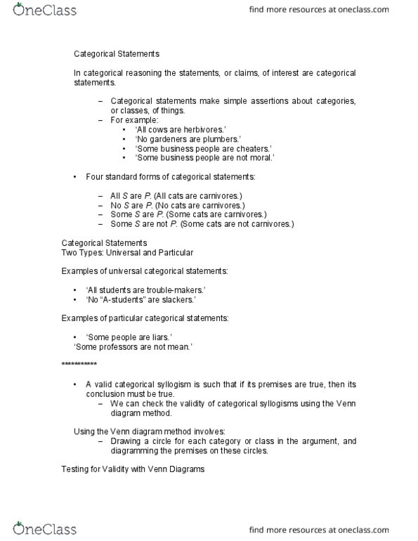 PHI 1101 Chapter Notes - Chapter 6: Venn Diagram, Syllogism thumbnail