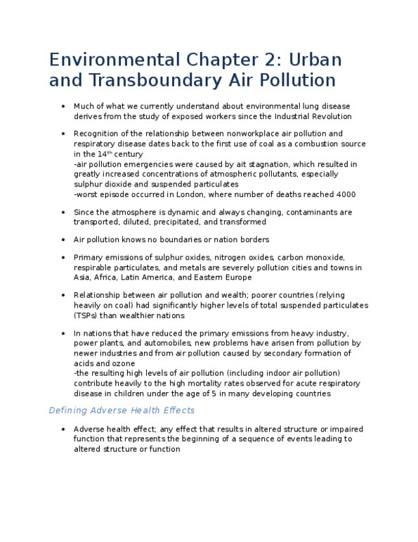 EESA10H3 Chapter Notes - Chapter 2: Indoor Air Quality, Sulfur Dioxide, Nitrogen Dioxide thumbnail