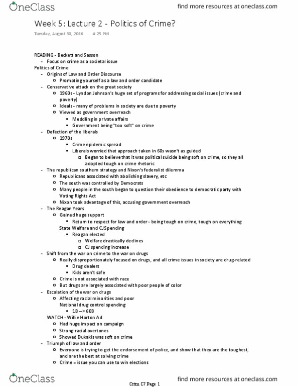 CRM/LAW C7 Lecture Notes - Lecture 26: Voting Rights Act Of 1965, Michael Dukakis thumbnail