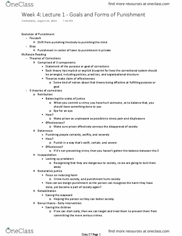 CRM/LAW C7 Lecture 19: Week 4 Lecture 1 - Goals and Forms of Punishment thumbnail