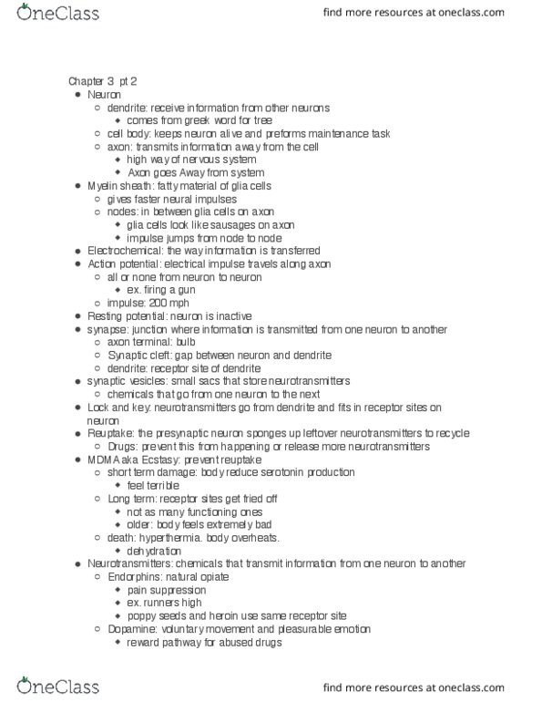 PSYCH 2010 Lecture Notes - Lecture 4: Action Potential, Reuptake, Neuroglia thumbnail