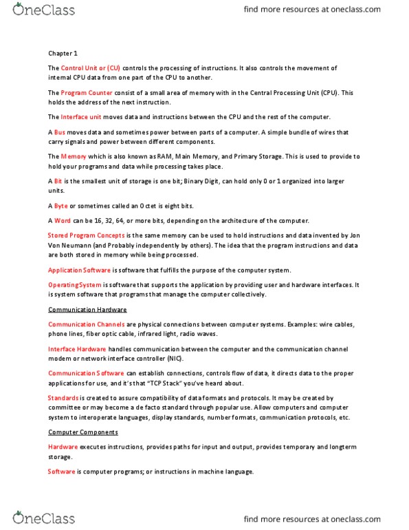 IT 3123 Lecture Notes - Lecture 1: Network Interface Controller, Central Processing Unit thumbnail