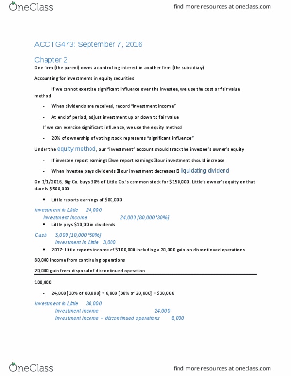 ACCTG 473 Lecture Notes - Lecture 3: Financial Statement, Retained Earnings, Equity Method thumbnail