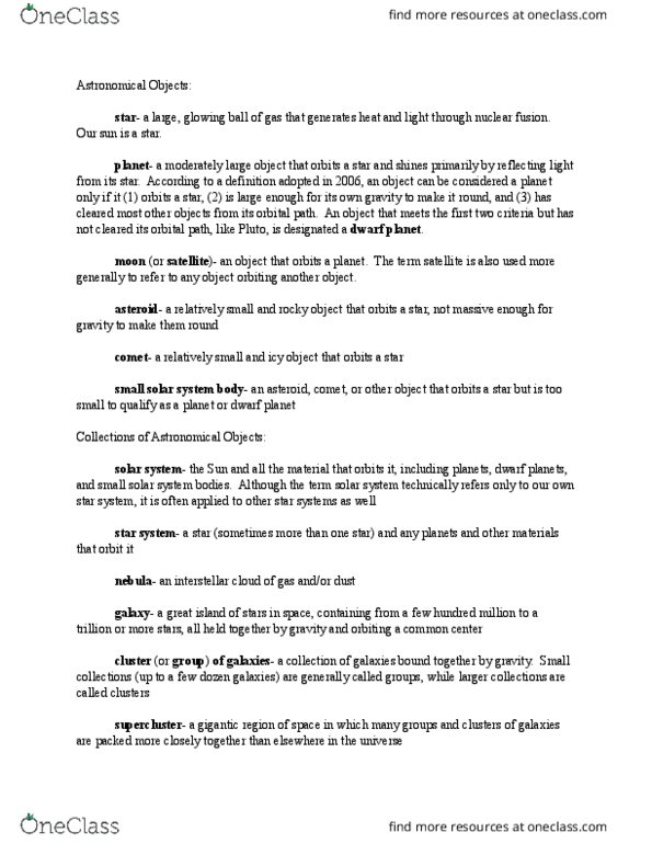 CAS AS 101 Chapter Notes - Chapter 1: Small Solar System Body, Semi-Major And Semi-Minor Axes, Interstellar Cloud thumbnail