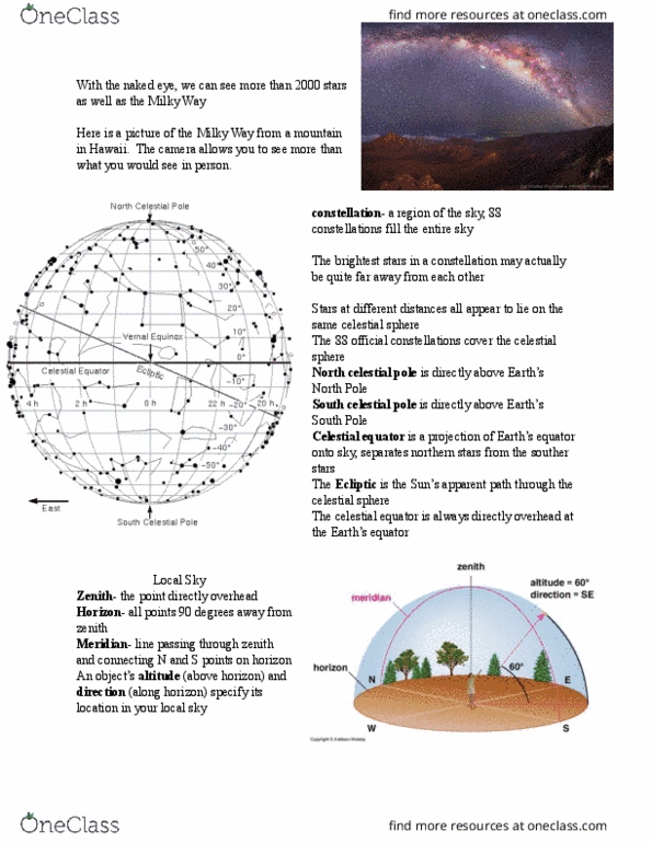 CAS AS 101 Chapter Notes - Chapter 2: Celestial Equator, Constellation, Ecliptic thumbnail