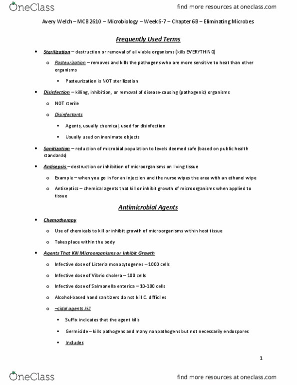 MCB 2610 Chapter Notes - Chapter 6B: Viscosity, Pasteurization, Chemotherapy thumbnail