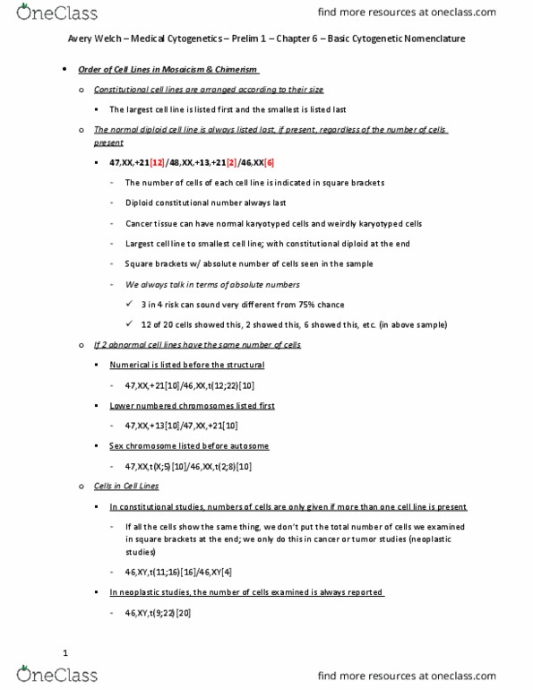 DGS 3223 Chapter Notes - Chapter 6: Chromosome, Triple X Syndrome, Karyotype thumbnail