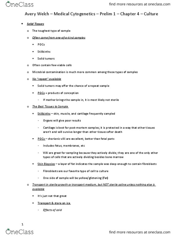 DGS 3223 Chapter Notes - Chapter 4: Cytogenetics, Chorionic Villi, Asepsis thumbnail