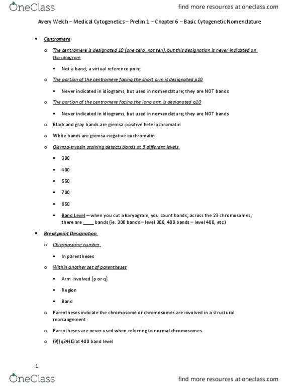 DGS 3223 Chapter Notes - Chapter 6: Cytogenetics, Chromosomal Translocation, Semicolon thumbnail