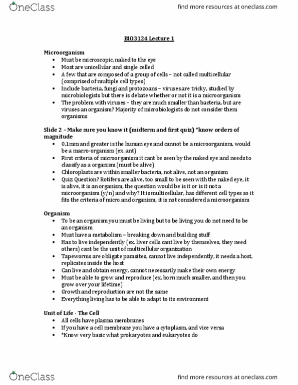 BIO 3124 Lecture Notes - Lecture 1: Phototropism, Homeostasis, Catabolism thumbnail