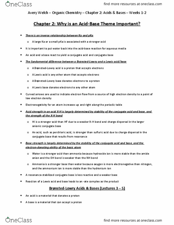 CHEM 2443 Chapter Notes - Chapter 2: Lewis Acids And Bases, Conjugate Acid, Lithium Hydroxide thumbnail