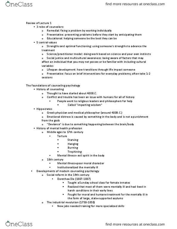 PSY 3511 Lecture Notes - Lecture 2: Outline Of Health Sciences, The Foundations, Doctor Of Psychology thumbnail