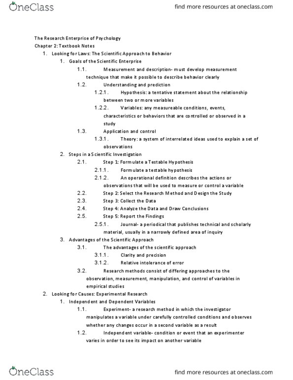 PSYC 111 Chapter Notes - Chapter 2: Dependent And Independent Variables, Operational Definition, Naturalistic Observation thumbnail