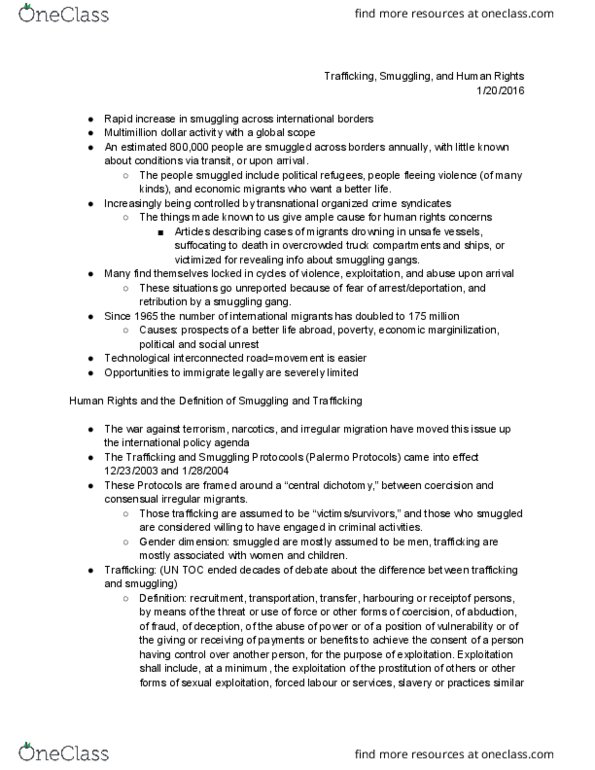 INTLSTD 101 Lecture Notes - Lecture 8: Palermo Protocols, Transnational Organized Crime, Penal Transportation thumbnail