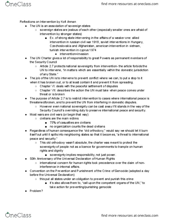 INTLSTD 101 Lecture Notes - Lecture 6: Kofi Annan, United Nations Development Programme, World Politics thumbnail