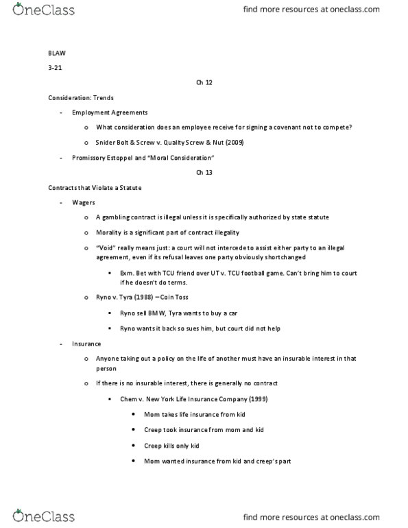 BLAW 2301 Lecture Notes - Lecture 22: New York Life Insurance Company, Insurable Interest, Life Insurance thumbnail