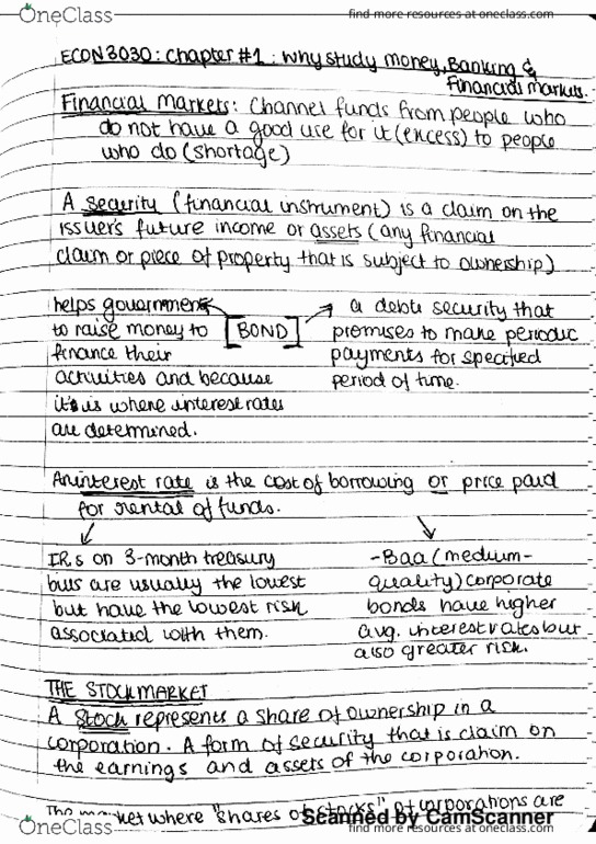 ECON 3030 Chapter 1: Why study money, banking and financial markets? (#1) thumbnail