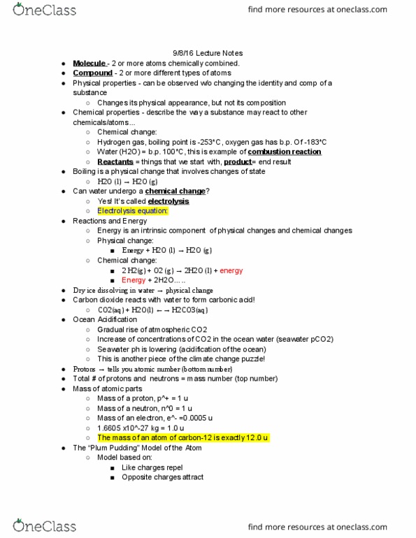 CHEM 103 Lecture Notes - Lecture 4: Dry Ice, Chemical Change, Boiling Point thumbnail