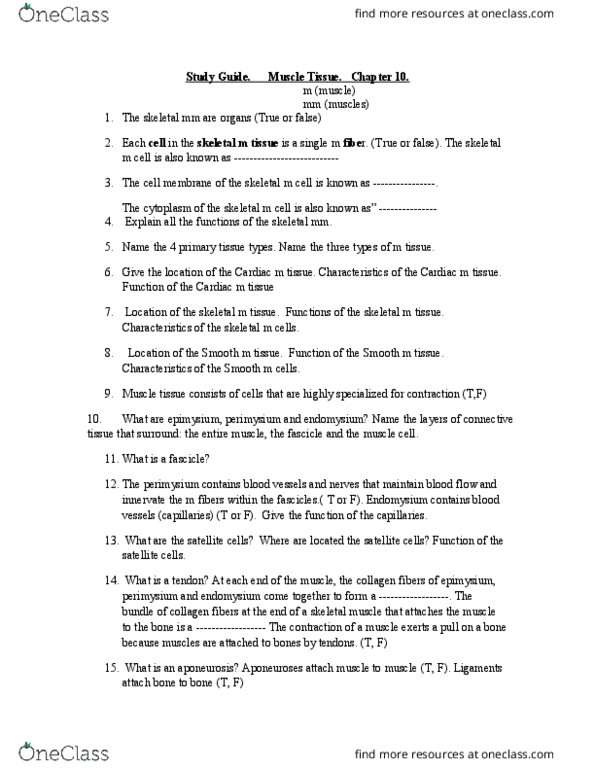 BSC 1085C Chapter Notes - Chapter 10: Endoplasmic Reticulum, Skeletal Muscle, Myocyte thumbnail