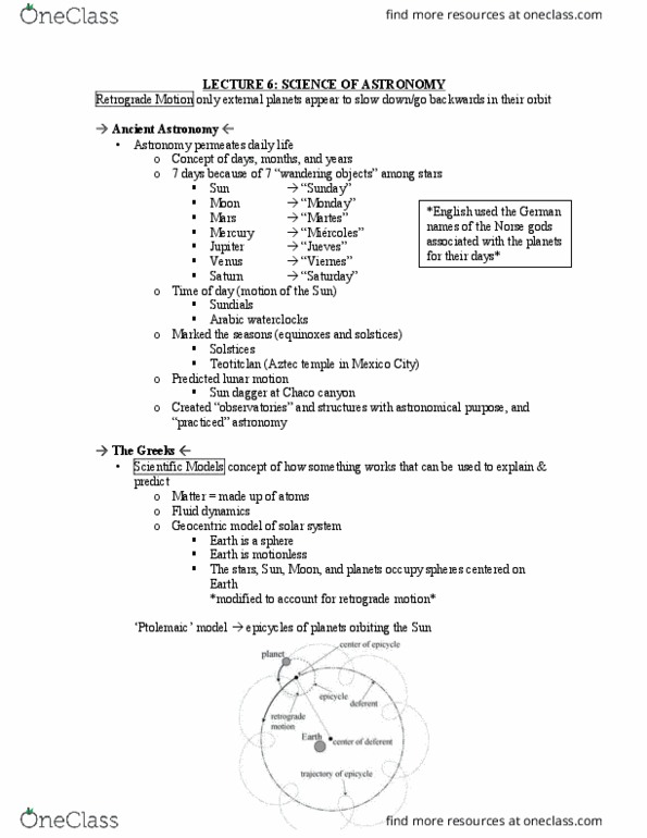 ASTR 1000 Lecture Notes - Lecture 6: Scientific Method, Lunar Phase, Deferent And Epicycle thumbnail