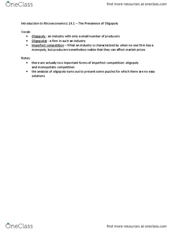 01:220:102 Chapter Notes - Chapter 14: Nash Equilibrium, Imperfect Competition, Monopolistic Competition thumbnail