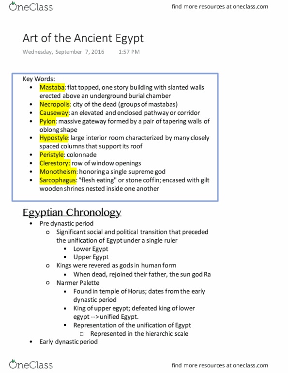 ARTS 149 Lecture Notes - Lecture 4: Hatshepsut, Clerestory, Egyptian Chronology thumbnail