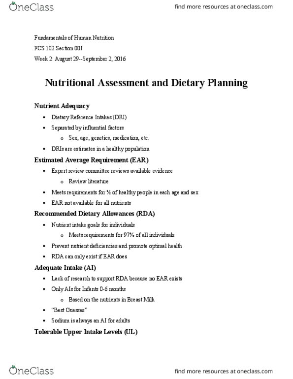 FCS 102 Lecture Notes - Lecture 4: Saturated Fat, Dietary Reference Intake, Trans Fat thumbnail