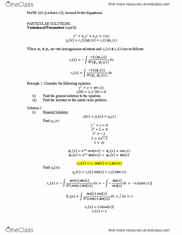 MATH201 Lecture 12: MATH201(Lec 12)- 2nd Order DE thumbnail