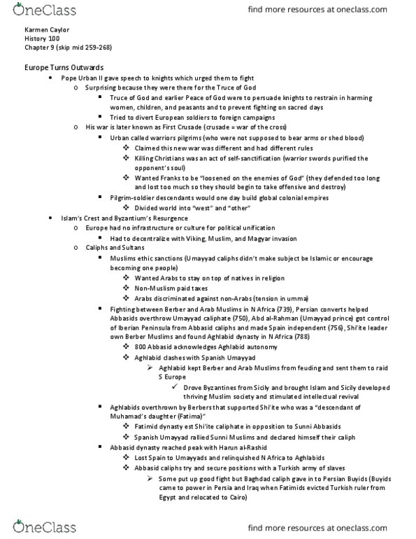 HIST 100 Chapter Notes - Chapter 9: Abbasid Caliphate, Romanos Iv Diogenes, Byzantine Empire Under The Isaurian Dynasty thumbnail