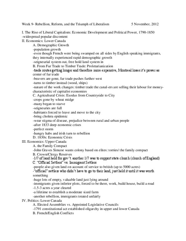 HIST 124 Lecture Notes - John Graves Simcoe, Ninety-Two Resolutions, Lower Canada thumbnail