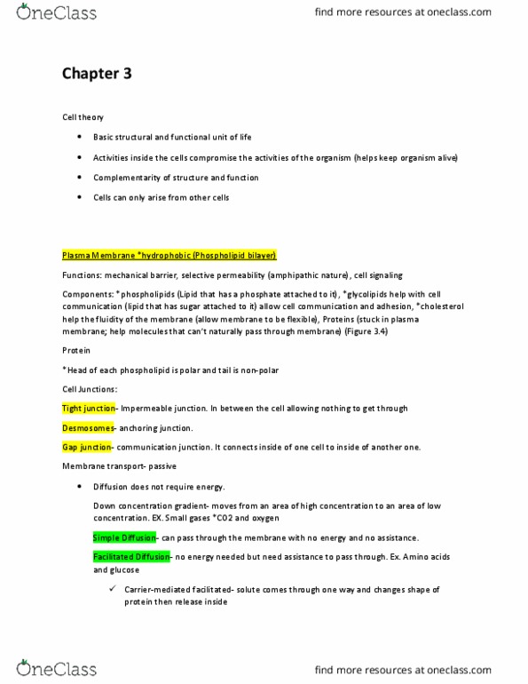 BIOL 2221 Lecture Notes - Lecture 3: Tight Junction, Facilitated Diffusion, Membrane Transport thumbnail