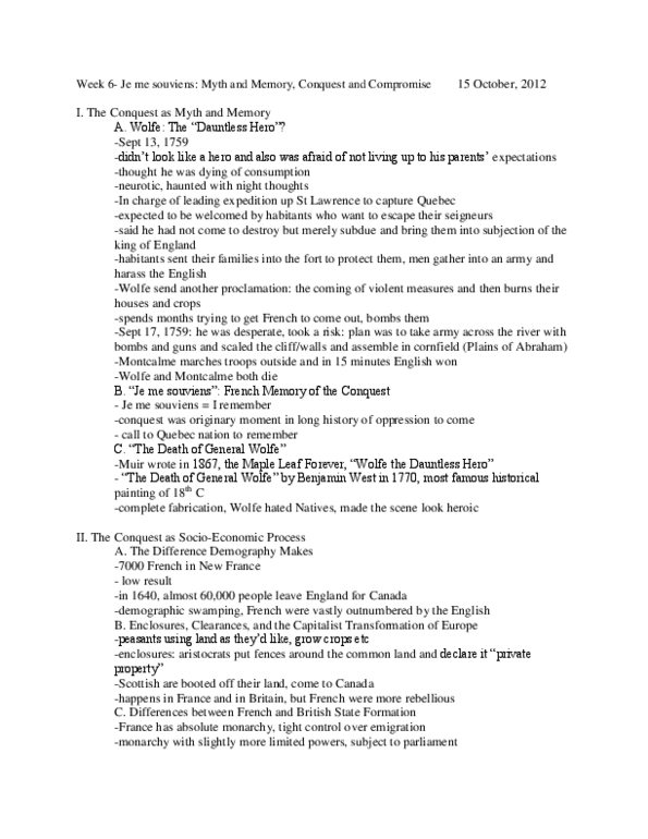 HIST 124 Lecture Notes - Lecture 6: Habitants, Quebec Act, Scottish Highlands thumbnail